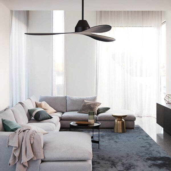 Beacon Lighting Ανεμιστήρας οροφής Whitehaven, μαύρος, αθόρυβος, Ø 142 cm, Μαύρο, Σαλόνι / τραπεζαρία, Πλαστικό, σύγχρονο