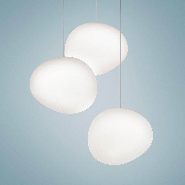 Foscarini Gregg piccola κρεμαστή λάμπα, λευκή, ρυθμιζόμενος, Λευκό, Σαλόνι / τραπεζαρία, Γυαλί, σχεδιασμός