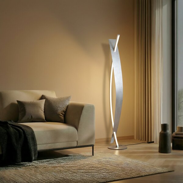 Lucande LED φωτιστικό δαπέδου Marija, ασημί, dimmable, 140 cm, ρυθμιζόμενος, Μεταλλικό, Σαλόνι / τραπεζαρία, Μέταλλο, σύγχρονο