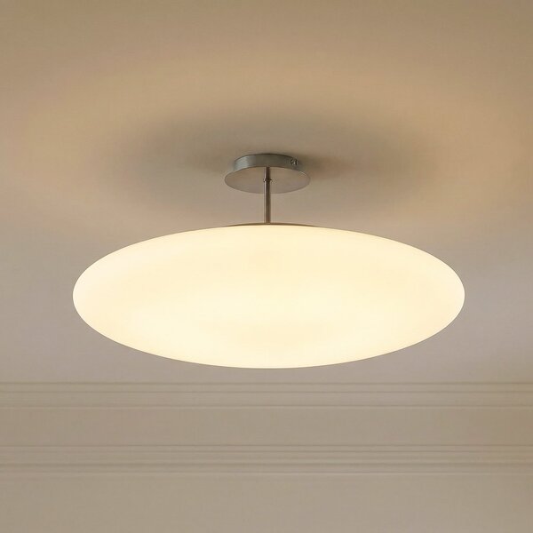 Lindby LED φωτιστικό οροφής Gunda, λευκό, γυαλί, Ø 48 cm, ρυθμιζόμενο, ρυθμιζόμενος, Λευκό, Σαλόνι / τραπεζαρία, Γυαλί, σύγχρονο