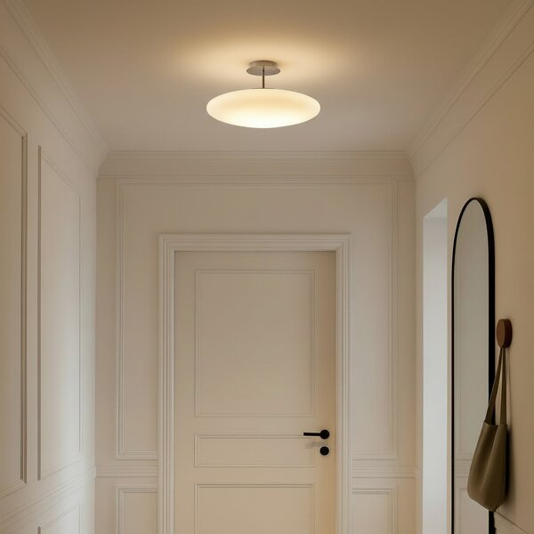 Lindby LED φωτιστικό οροφής Gunda, λευκό, γυαλί, Ø 48 cm, ρυθμιζόμενο, ρυθμιζόμενος, Λευκό, Σαλόνι / τραπεζαρία, Γυαλί, σύγχρονο