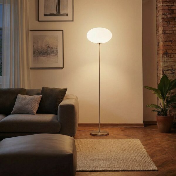 Lindby φωτιστικό δαπέδου Sonika, 175 cm, νικελί χρώμα, γυαλί, E27, Μεταλλικό, Σαλόνι / τραπεζαρία, Μέταλλο