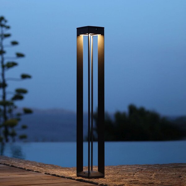 Les Jardins Borne LED ηλιακό φως με αισθητήρα, 90 cm, γκρι, ρυθμιζόμενος, Γκρι, Μέταλλο, Εξωτερικό κολωνάκι / μονοπάτι