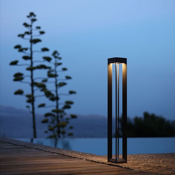Les Jardins Borne LED ηλιακό φως με αισθητήρα, 90 cm, γκρι, ρυθμιζόμενος, Γκρι, Μέταλλο, Εξωτερικό κολωνάκι / μονοπάτι