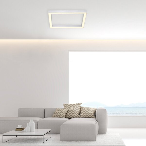 PURE Φωτιστικό οροφής LED Lines, 55 x cm, ασημί, CCT, τηλεχειριστήριο, ρυθμιζόμενος, Μεταλλικό, Σαλόνι / τραπεζαρία, Μέταλλο, σύγχρονο
