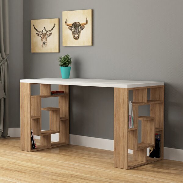 Γραφείο Με Βιβλιοθήκη (140x60x75) A-G Maze 855DTE3835 White/Oak