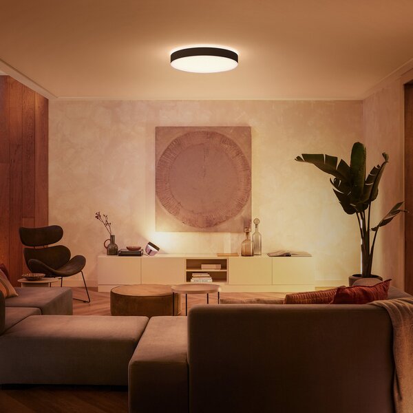 Philips Hue Φωτιστικό οροφής Enrave LED 55.1cm μαύρο, ρυθμιζόμενος, Μαύρο, Σαλόνι / τραπεζαρία, Μέταλλο, σύγχρονο