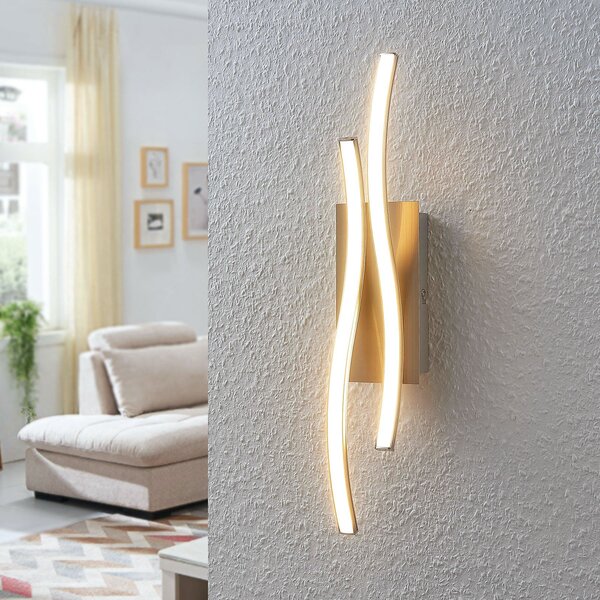 Lindby LED φωτιστικό τοίχου Safia, 45 cm, νίκελ, μέταλλο, Μεταλλικό, Σαλόνι / τραπεζαρία, Αλουμίνιο, σύγχρονο