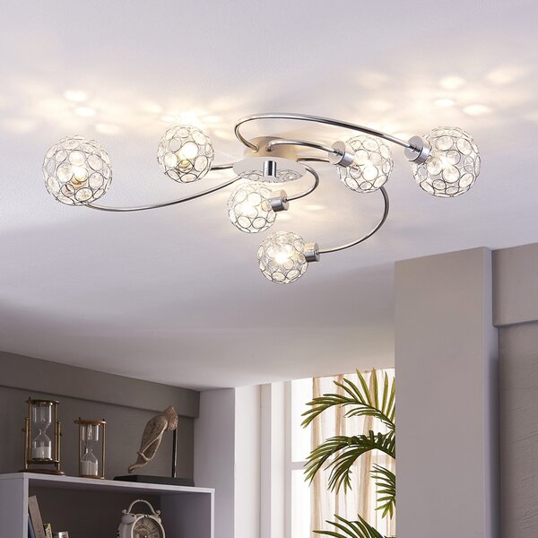 Lindby Tyron φωτιστικό οροφής, Ø 65 cm, χρώμιο, γυαλί, μέταλλο, ρυθμιζόμενος, Μεταλλικό, Σαλόνι / τραπεζαρία, Μέταλλο, σύγχρονο