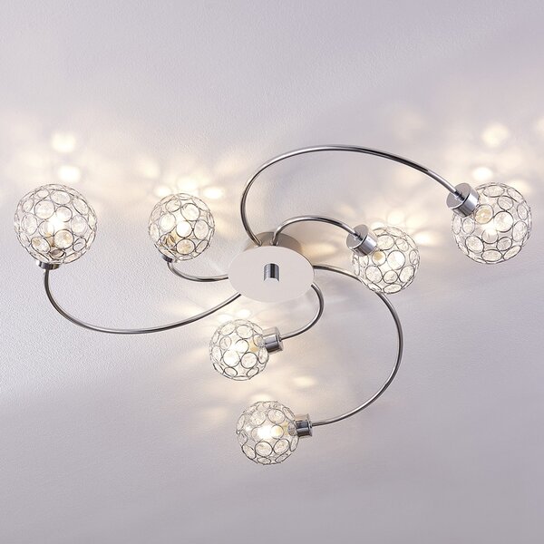 Lindby Tyron φωτιστικό οροφής, Ø 65 cm, χρώμιο, γυαλί, μέταλλο, ρυθμιζόμενος, Μεταλλικό, Σαλόνι / τραπεζαρία, Μέταλλο, σύγχρονο