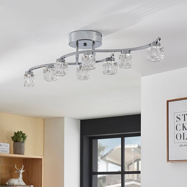 Lindby LED φωτιστικό οροφής Yaro, 8-φωτο, χρώμιο, με δυνατότητα ρύθμισης, ρυθμιζόμενος, Μεταλλικό, Σαλόνι / τραπεζαρία, Μέταλλο, σύγχρονο