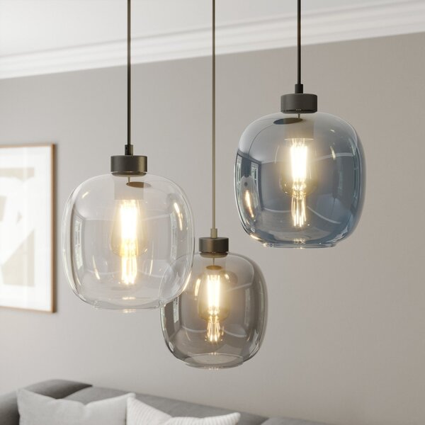 TK Lighting Elio κρεμαστό φωτιστικό, γυαλί, μπλε/καθαρό/γκρι, Ø 52 cm, 3-φωτο, ρυθμιζόμενος, Διαφανές, Σαλόνι / τραπεζαρία, Γυαλί, σύγχρονο