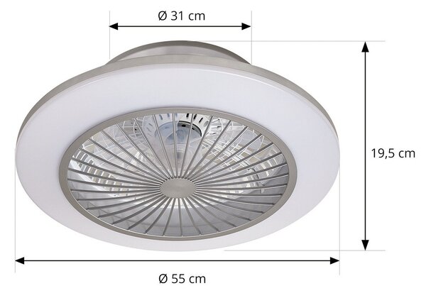 Lindby ανεμιστήρας οροφής LED Mamuti, ασημί, αθόρυβος, Ø 55 cm, ρυθμιζόμενος, Μεταλλικό, Σαλόνι / τραπεζαρία, Αλουμίνιο, σύγχρονο