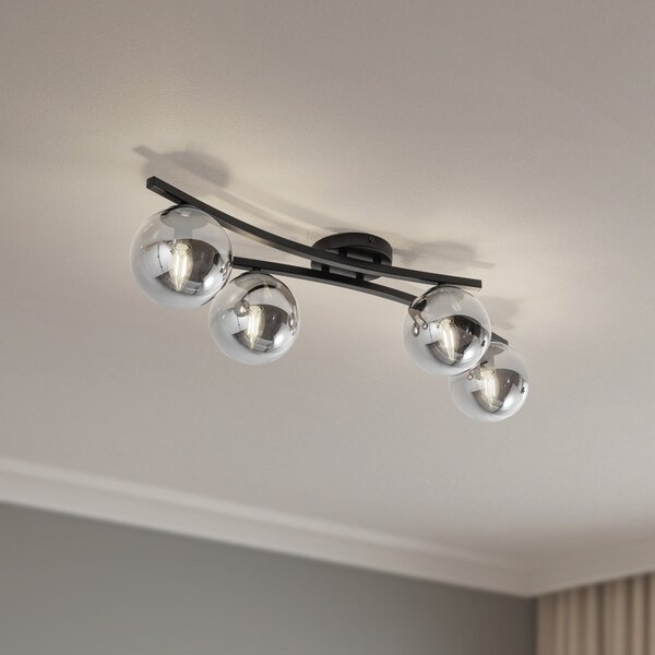 EMIBIG LIGHTING Φωτιστικό οροφής Opus, μήκος 84 cm, γκρι/μαύρο καπνού, 4-φωτο., ρυθμιζόμενος, Μαύρο, Σαλόνι / τραπεζαρία, Μέταλλο, σύγχρονο