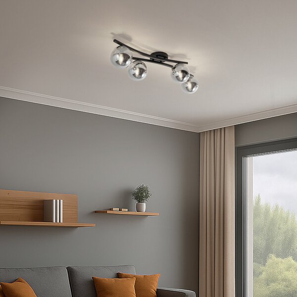 EMIBIG LIGHTING Φωτιστικό οροφής Opus, μήκος 84 cm, γκρι/μαύρο καπνού, 4-φωτο., ρυθμιζόμενος, Μαύρο, Σαλόνι / τραπεζαρία, Μέταλλο, σύγχρονο