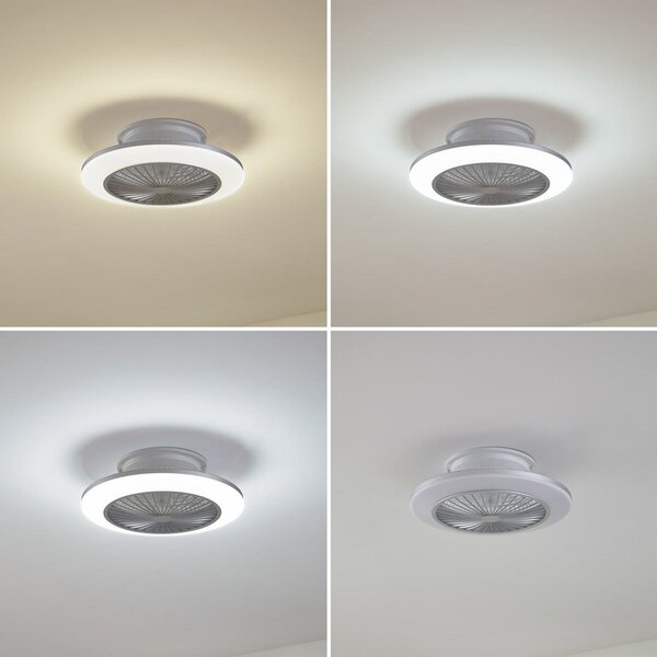 Lindby ανεμιστήρας οροφής LED Mamuti, ασημί, αθόρυβος, Ø 55 cm, ρυθμιζόμενος, Μεταλλικό, Σαλόνι / τραπεζαρία, Αλουμίνιο, σύγχρονο