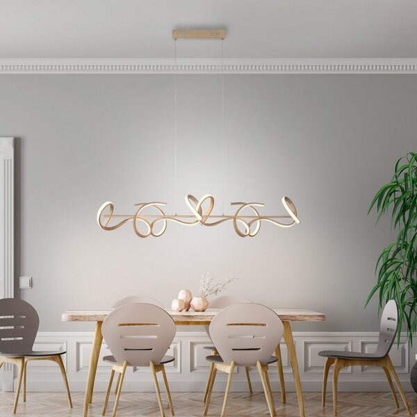 JUST LIGHT. GmbH LED κρεμαστό φωτιστικό Curls, ορείχαλκος, μέταλλο, μήκος 99 cm, dimmable, ρυθμιζόμενος, Μπρούτζινο / Αντικέ ορείχαλκου, Σαλόνι / τραπεζαρία, Μέταλλο, σύγχρονο