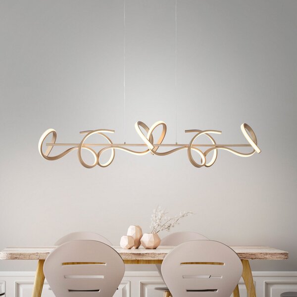 JUST LIGHT. GmbH LED κρεμαστό φωτιστικό Curls, ορείχαλκος, μέταλλο, μήκος 99 cm, dimmable, ρυθμιζόμενος, Μπρούτζινο / Αντικέ ορείχαλκου, Σαλόνι / τραπεζαρία, Μέταλλο, σύγχρονο