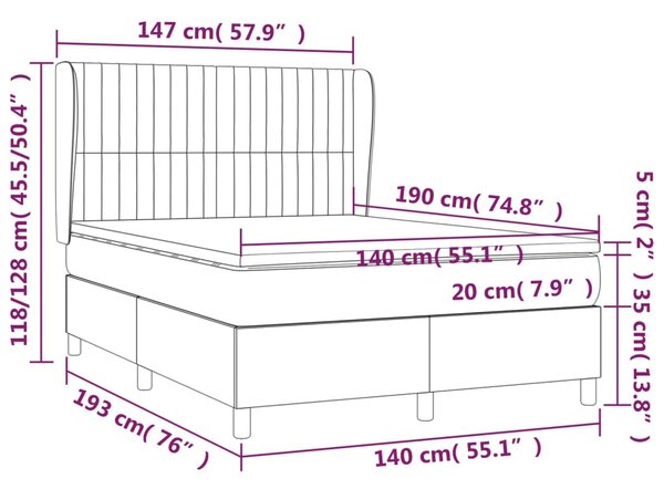 VidaXL Κρεβάτι Boxspring με Στρώμα Σκούρο Μπλε 140x190 εκ. Βελούδινο