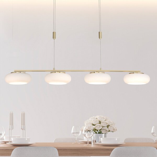 Q-Smart-Home Paul Neuhaus Q-ETIENNE LED κρεμαστό φωτιστικό 4fl, ορείχαλκος, ρυθμιζόμενος, Χρυσό / Ορείχαλκου, Σαλόνι / τραπεζαρία, Μέταλλο