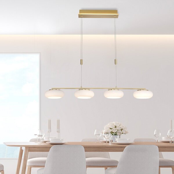 Q-Smart-Home Paul Neuhaus Q-ETIENNE LED κρεμαστό φωτιστικό 4fl, ορείχαλκος, ρυθμιζόμενος, Χρυσό / Ορείχαλκου, Σαλόνι / τραπεζαρία, Μέταλλο