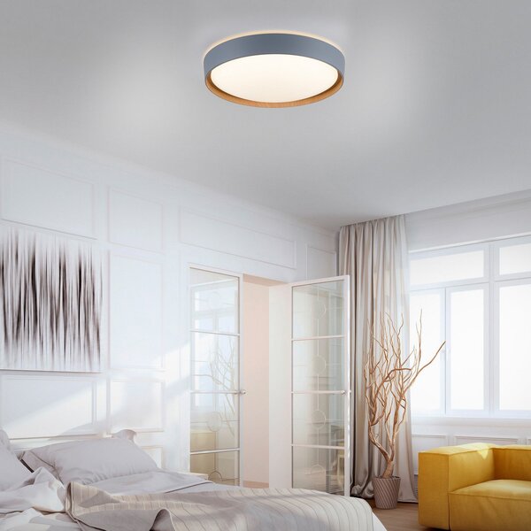 Q-Smart-Home Paul Neuhaus Q-EMILIA LED φωτιστικό οροφής, γκρι/ξύλο, ρυθμιζόμενος, Γκρι, Σαλόνι / τραπεζαρία, Μέταλλο