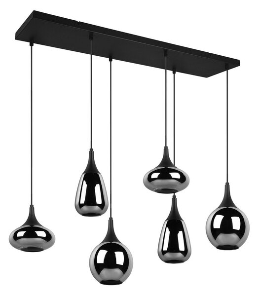 Trio Lighting Lumina κρεμαστό φωτιστικό, 6-φωτο, μαύρο/χρώμιο, γυαλί, ρυθμιζόμενος, Μαύρο, Σαλόνι / τραπεζαρία, Γυαλί