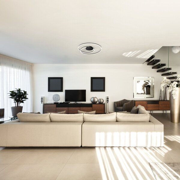 FISCHER & HONSEL LED οροφής HOLY, μαύρο, Ø 68 cm, τηλεχειριστήριο, CCT, ρυθμιζόμενος, Μαύρο, Σαλόνι / τραπεζαρία, Μέταλλο, σύγχρονο