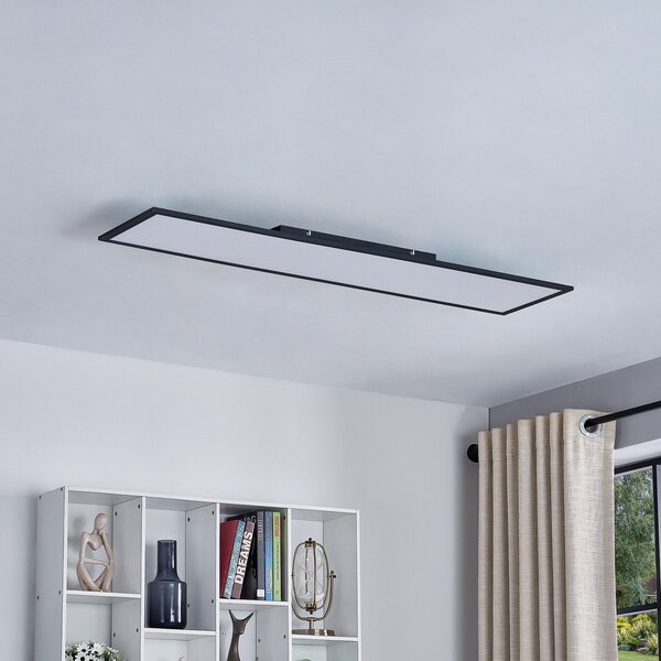 Lindby LED πάνελ Lamin, μαύρο, 120cm, CCT, dimmable, τηλεχειριστήριο, ρυθμιζόμενος, Μαύρο, Σαλόνι / τραπεζαρία, Μέταλλο, σύγχρονο