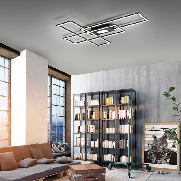JUST LIGHT. GmbH Φωτιστικό οροφής LED Asmin, CCT, μαύρο, 98,9x69,4cm, ρυθμιζόμενος, Μαύρο, Σαλόνι / τραπεζαρία, Αλουμίνιο, σύγχρονο, Οροφή πολλαπλής φλόγας