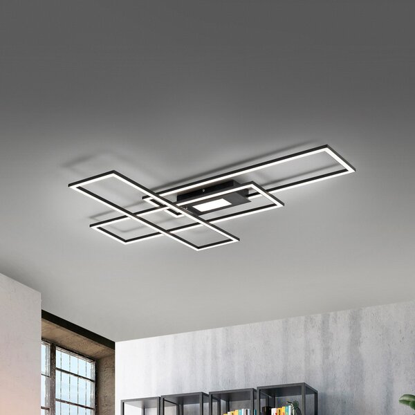 JUST LIGHT. GmbH Φωτιστικό οροφής LED Asmin, CCT, μαύρο, 98,9x69,4cm, ρυθμιζόμενος, Μαύρο, Σαλόνι / τραπεζαρία, Αλουμίνιο, σύγχρονο, Οροφή πολλαπλής φλόγας