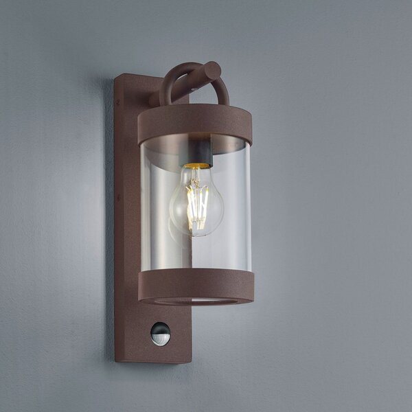 Trio Lighting Εξωτερική λάμπα τοίχου Sambesi, αισθητήρας κίνησης, σκουριά, Καφέ / Σκουριάς, Αλουμίνιο, σύγχρονο, Φανάρι