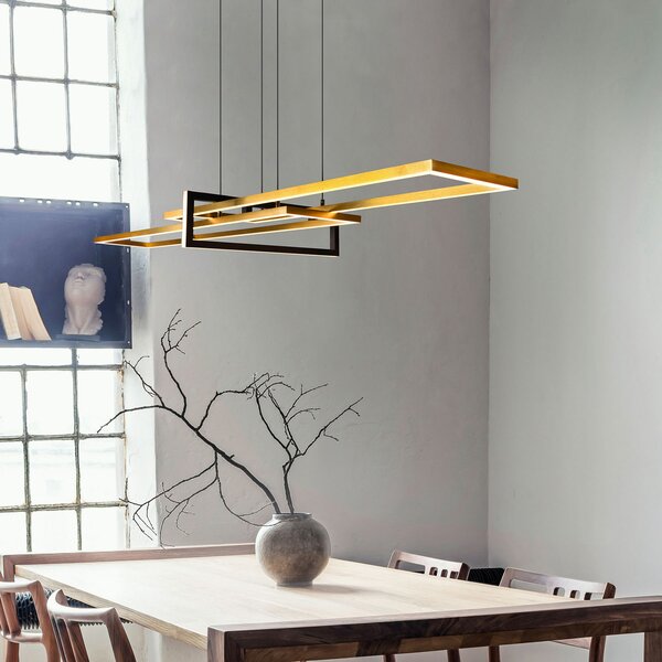 Trio Lighting Salinas LED κρεμαστό φωτιστικό, ορειχάλκινο, μεταλλικό, μήκος 110 cm, ρυθμιζόμενος, Χρυσό / Ορείχαλκου, Σαλόνι / τραπεζαρία, Μέταλλο, σύγχρονο