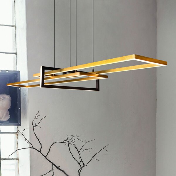 Trio Lighting Salinas LED κρεμαστό φωτιστικό, ορειχάλκινο, μεταλλικό, μήκος 110 cm, ρυθμιζόμενος, Χρυσό / Ορείχαλκου, Σαλόνι / τραπεζαρία, Μέταλλο, σύγχρονο