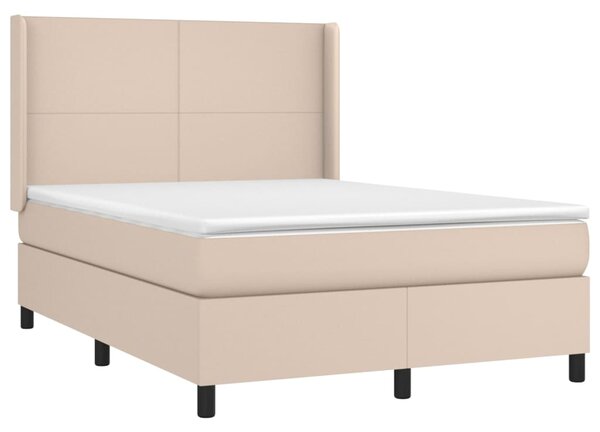 VidaXL Κρεβάτι Boxspring Στρώμα&LED Καπουτσίνο 140x200 εκ. Συνθ. Δέρμα