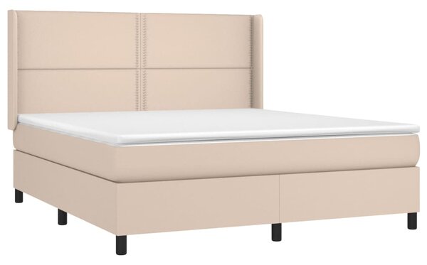 VidaXL Κρεβάτι Boxspring Στρώμα&LED Καπουτσίνο 160x200 εκ. Συνθ. Δέρμα