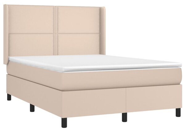 VidaXL Κρεβάτι Boxspring Στρώμα&LED Καπουτσίνο 140x200 εκ. Συνθ. Δέρμα