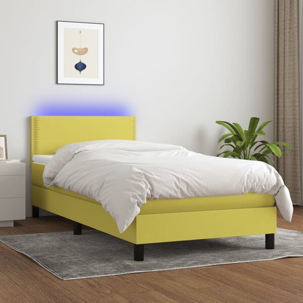 VidaXL Κρεβάτι Boxspring με Στρώμα & LED Πράσινο 100x200 εκ Υφασμάτινο