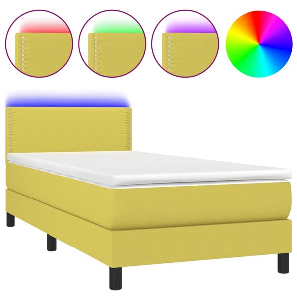 VidaXL Κρεβάτι Boxspring με Στρώμα & LED Πράσινο 100x200 εκ Υφασμάτινο