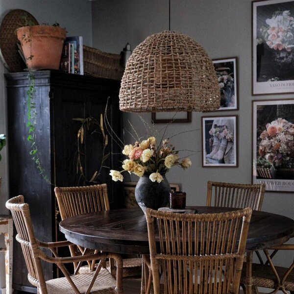 PR Home Κρεμαστή λάμπα Cebu, Ø 57 cm, αμπαζούρ Lampakanay, IP20, ρυθμιζόμενος, Ξύλου, Σαλόνι / τραπεζαρία, Ξύλο, Εξοχική κατοικία / Ρουστίκ