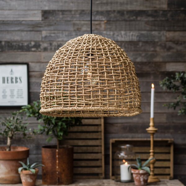 PR Home Κρεμαστή λάμπα Cebu, Ø 57 cm, αμπαζούρ Lampakanay, IP20, ρυθμιζόμενος, Ξύλου, Σαλόνι / τραπεζαρία, Ξύλο, Εξοχική κατοικία / Ρουστίκ