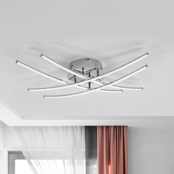 Lindby LED φωτιστικό οροφής Yael, χρώμιο, μέταλλο, μήκος 67 cm, Μεταλλικό, Κουζίνα, Μέταλλο, σύγχρονο
