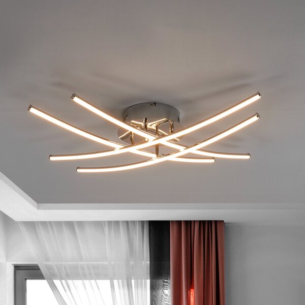 Lindby LED φωτιστικό οροφής Yael, χρώμιο, μέταλλο, μήκος 67 cm, Μεταλλικό, Κουζίνα, Μέταλλο, σύγχρονο
