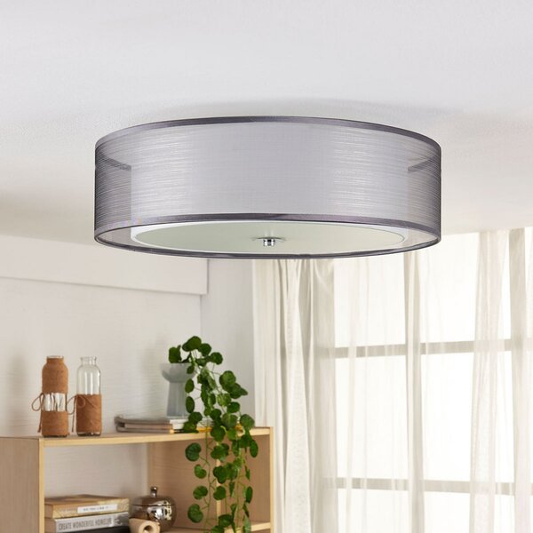 Lindby Φωτιστικό οροφής Tobia, γκρι, ύφασμα, Ø 50 cm, E27, ρυθμιζόμενος, Γκρι, Σαλόνι / τραπεζαρία, Ύφασμα / Κλωστοϋφαντουργία, σύγχρονο