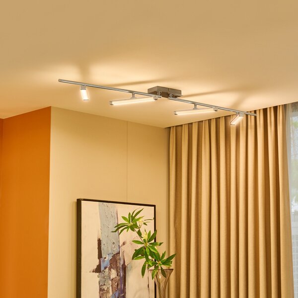 Lindby LED φωτιστικό οροφής Pilou, 4-φωτο, με δυνατότητα dimmable, χρώμιο, ρυθμιζόμενος, Μεταλλικό, Κουζίνα, Μέταλλο, σύγχρονο