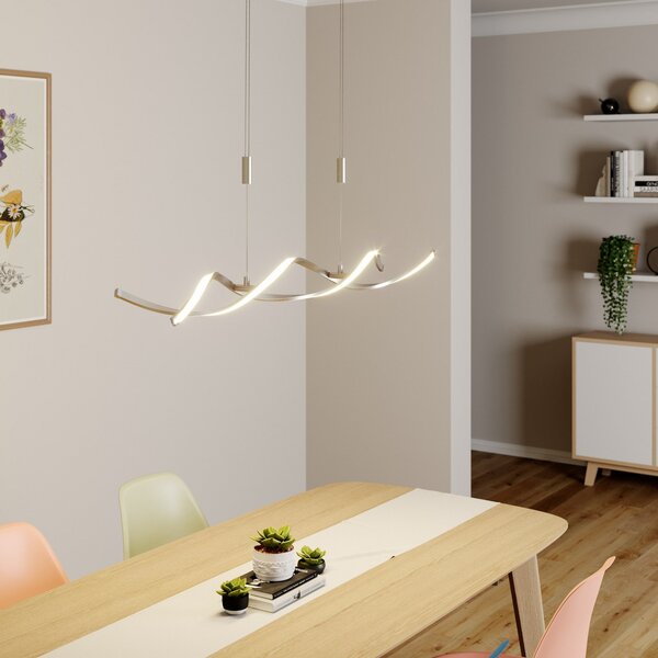 Lindby LED κρεμαστό φωτιστικό Auron, χρώματος νικελίου, μεταλλικό, ρυθμιζόμενο, ρυθμιζόμενος, Γκρι, Σαλόνι / τραπεζαρία, Πλαστικό, σύγχρονο