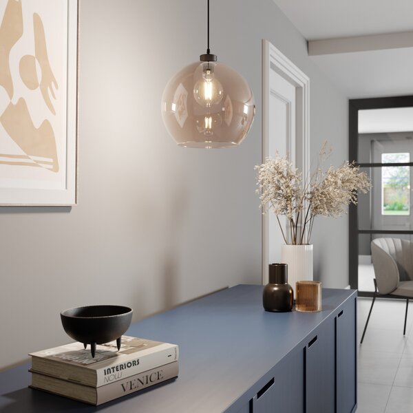 TK Lighting Κρεμαστό φωτιστικό Cubus, κεχριμπάρι, γυαλί, Ø 30 cm, E27, ρυθμιζόμενος, Καφέ / Σκουριάς, Σαλόνι / τραπεζαρία, Γυαλί, σύγχρονο, Σφαίρα