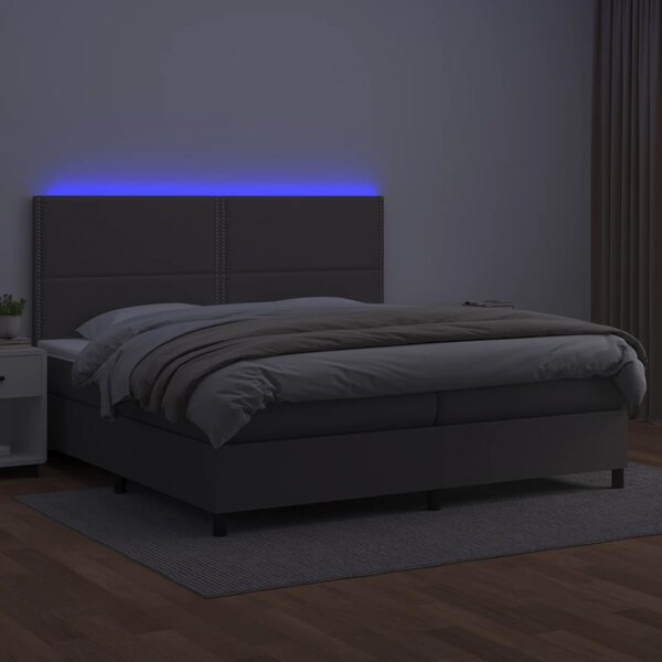 VidaXL Κρεβάτι Boxspring με Στρώμα & LED Γκρι 200x200 εκ. Συνθ. Δέρμα