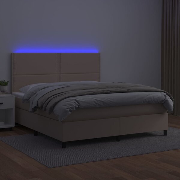 VidaXL Κρεβάτι Boxspring Στρώμα&LED Καπουτσίνο 160x200 εκ. Συνθ. Δέρμα