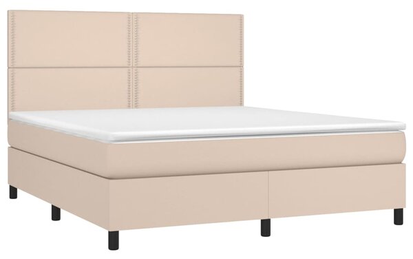 VidaXL Κρεβάτι Boxspring Στρώμα&LED Καπουτσίνο 160x200 εκ. Συνθ. Δέρμα